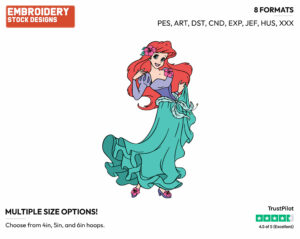 Ariel - Disney's The Little Mermaid - Embroidery Design in 3 sizes & 8 formats