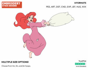 Ariel In Her Nightgown Having A Pillow Fight - Disney's The Little Mermaid - Embroidery Design in 3 sizes & 8 formats