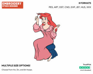 Ariel Brushing Hair With Fork - Disney's The Little Mermaid - Embroidery Design in 3 sizes & 8 formats