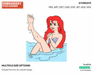 Ariel Admiring New Leg - Disney's The Little Mermaid - Embroidery Design in 3 sizes & 8 formats