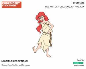 Ariel Wearing Old Sail With Rope - Disney's The Little Mermaid - Embroidery Design in 3 sizes & 8 formats