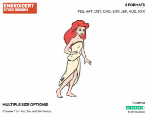 Ariel Walking On Beach - Disney's The Little Mermaid - Embroidery Design in 3 sizes & 8 formats