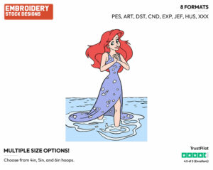 Ariel Walking Towards The Beach - Disney's The Little Mermaid - Embroidery Design in 3 sizes & 8 formats