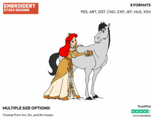 Ariel Brushing Horse - Disney's The Little Mermaid - Embroidery Design in 3 sizes & 8 formats