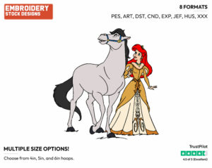 Ariel, Horse - Disney's The Little Mermaid - Embroidery Design in 3 sizes & 8 formats