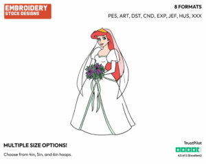 Ariel Wearing Wedding Gown - Disney's The Little Mermaid - Embroidery Design in 3 sizes & 8 formats