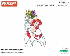 Ariel Ready To Toss Wedding Bouquet - Disney's The Little Mermaid - Embroidery Design in 3 sizes & 8 formats
