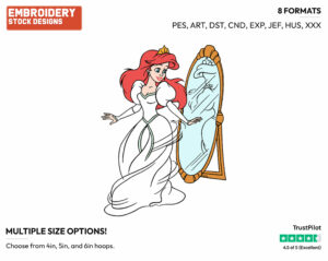 Ariel In Wedding Dress - Disney's The Little Mermaid - Embroidery Design in 3 sizes & 8 formats