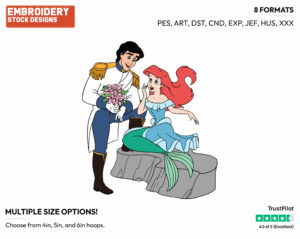 Eric Offering Ariel Flowers - Disney's The Little Mermaid - Embroidery Design in 3 sizes & 8 formats