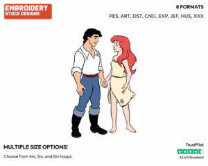 Ariel, Eric Holding Hands - Disney's The Little Mermaid - Embroidery Design in 3 sizes & 8 formats