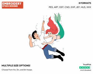 Ariel Rescuing Eric - Disney's The Little Mermaid - Embroidery Design in 3 sizes & 8 formats