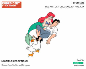 Ariel, Scuttle Tending To Eric On The Beach - Disney's The Little Mermaid - Embroidery Design in 3 sizes & 8 formats