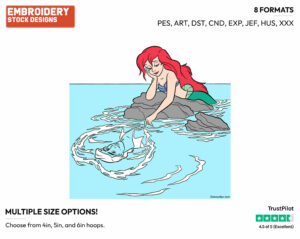 Ariel Imagining Eric In The Water - Disney's The Little Mermaid - Embroidery Design in 3 sizes & 8 formats