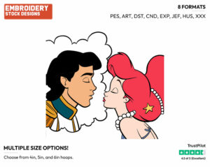 Ariel Kissing Imaginary Eric - Disney's The Little Mermaid - Embroidery Design in 3 sizes & 8 formats