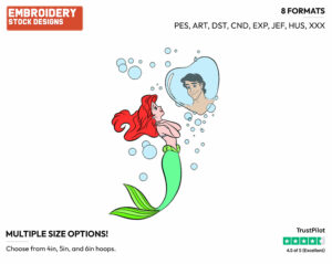 Ariel Imagining Eric - Disney's The Little Mermaid - Embroidery Design in 3 sizes & 8 formats