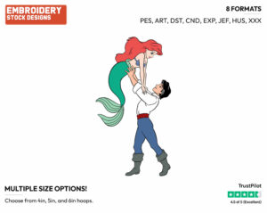 Eric Lifting Ariel Into The Air - Disney's The Little Mermaid - Embroidery Design in 3 sizes & 8 formats