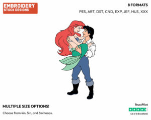 Eric Carrying Ariel In His Arms - Disney's The Little Mermaid - Embroidery Design in 3 sizes & 8 formats