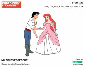 Eric, Ariel In Pink Dress - Disney's The Little Mermaid - Embroidery Design in 3 sizes & 8 formats