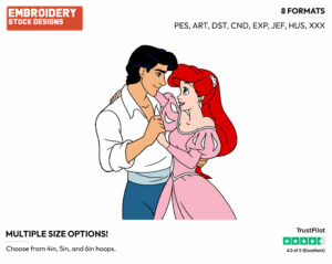 Ariel, Eric Dancing - Disney's The Little Mermaid - Embroidery Design in 3 sizes & 8 formats