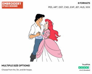Ariel, Eric Dancing - Disney's The Little Mermaid - Embroidery Design in 3 sizes & 8 formats