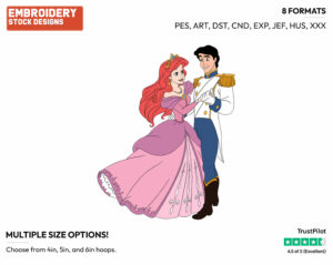 Eric, Ariel - Disney's The Little Mermaid - Embroidery Design in 3 sizes & 8 formats