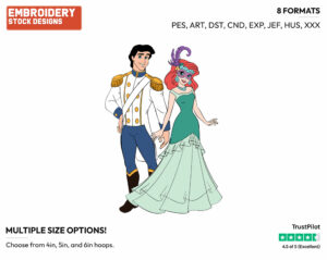 Eric, Ariel In Costume - Disney's The Little Mermaid - Embroidery Design in 3 sizes & 8 formats
