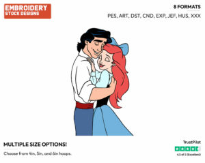 Ariel, Eric - Disney's The Little Mermaid - Embroidery Design in 3 sizes & 8 formats