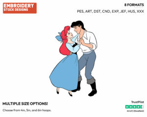 Ariel, Eric Dancing - Disney's The Little Mermaid - Embroidery Design in 3 sizes & 8 formats