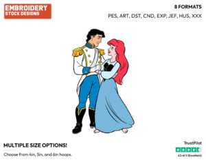 Ariel, Eric - Disney's The Little Mermaid - Embroidery Design in 3 sizes & 8 formats