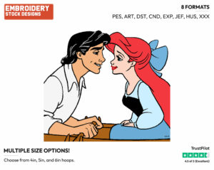 Ariel, Eric - Disney's The Little Mermaid - Embroidery Design in 3 sizes & 8 formats