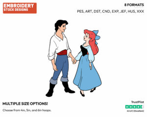 Ariel, Eric Holding Hands - Disney's The Little Mermaid - Embroidery Design in 3 sizes & 8 formats