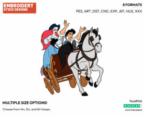 Ariel Driving Horse-Drawn Carriage - Disney's The Little Mermaid - Embroidery Design in 3 sizes & 8 formats