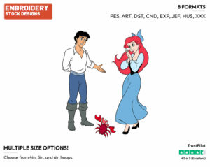 Ariel, Eric, Sebastian - Disney's The Little Mermaid - Embroidery Design in 3 sizes & 8 formats