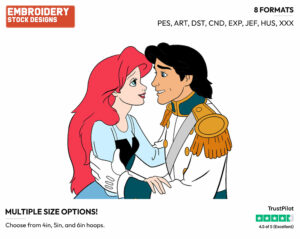 Ariel, Eric Looking Into Each Other's Eyes - Disney's The Little Mermaid - Embroidery Design in 3 sizes & 8 formats