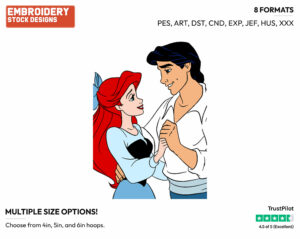 Ariel, Eric Dancing - Disney's The Little Mermaid - Embroidery Design in 3 sizes & 8 formats