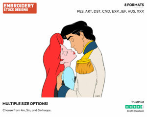 Ariel, Eric About To Kiss - Disney's The Little Mermaid - Embroidery Design in 3 sizes & 8 formats