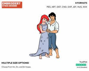 Ariel, Eric - Disney's The Little Mermaid - Embroidery Design in 3 sizes & 8 formats