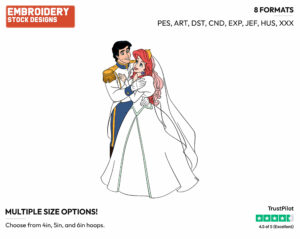 Ariel, Eric Wedding Day - Disney's The Little Mermaid - Embroidery Design in 3 sizes & 8 formats