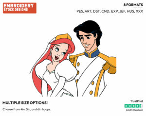Ariel, Eric Wedding - Disney's The Little Mermaid - Embroidery Design in 3 sizes & 8 formats