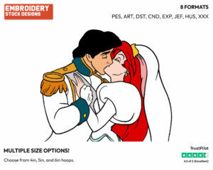 Ariel, Eric Wedding Kiss - Disney's The Little Mermaid - Embroidery Design in 3 sizes & 8 formats