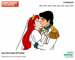 Ariel, Eric Wedding Kiss - Disney's The Little Mermaid - Embroidery Design in 3 sizes & 8 formats