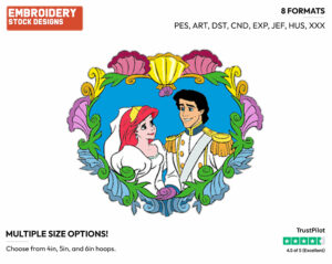 Ariel, Eric Wedding - Disney's The Little Mermaid - Embroidery Design in 3 sizes & 8 formats