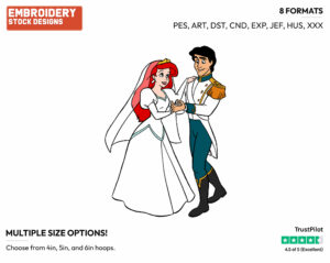 Ariel, Eric Wedding - Disney's The Little Mermaid - Embroidery Design in 3 sizes & 8 formats