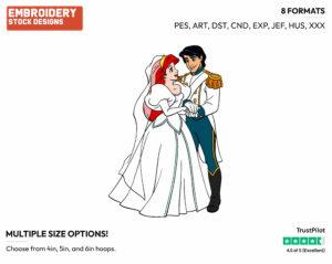 Ariel, Eric Bride And Groom - Disney's The Little Mermaid - Embroidery Design in 3 sizes & 8 formats