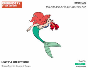 Ariel And Sebastian - Disney's The Little Mermaid - Embroidery Design in 3 sizes & 8 formats