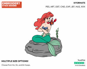 Ariel And Sebastian - Disney's The Little Mermaid - Embroidery Design in 3 sizes & 8 formats