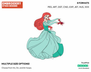 Ariel, Sebastian - Disney's The Little Mermaid - Embroidery Design in 3 sizes & 8 formats