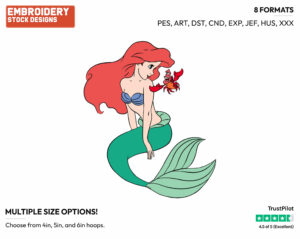 Ariel, Sebastian - Disney's The Little Mermaid - Embroidery Design in 3 sizes & 8 formats