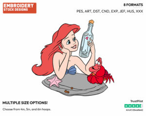 Ariel, Sebastian, Message In Bottle - Disney's The Little Mermaid - Embroidery Design in 3 sizes & 8 formats