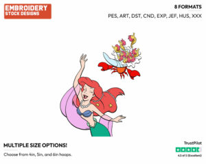 Ariel Tosses Bouquet To Sebastian - Disney's The Little Mermaid - Embroidery Design in 3 sizes & 8 formats